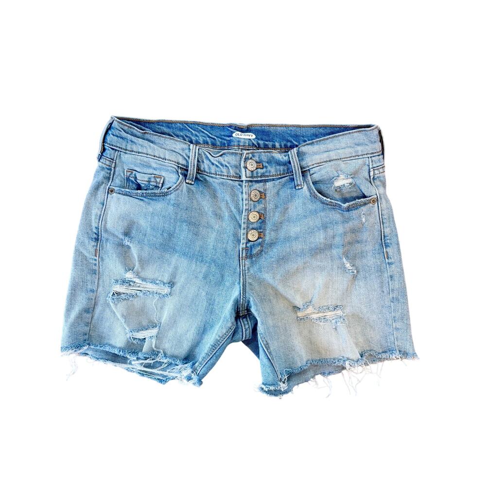 High Rise Button Fly Distressed Denim Shorts Light Wash Cut Off Old Navy Size 6